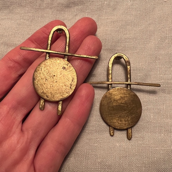 Handmade artisan geometric solid brass statement earrings modern - Picture 3 of 7